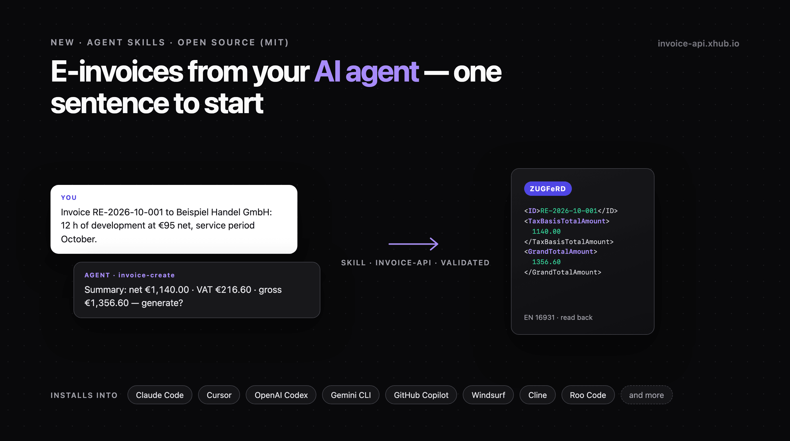 E-invoices from your AI agent: three Agent Skills for Claude – also installable in Cursor, Codex & co.