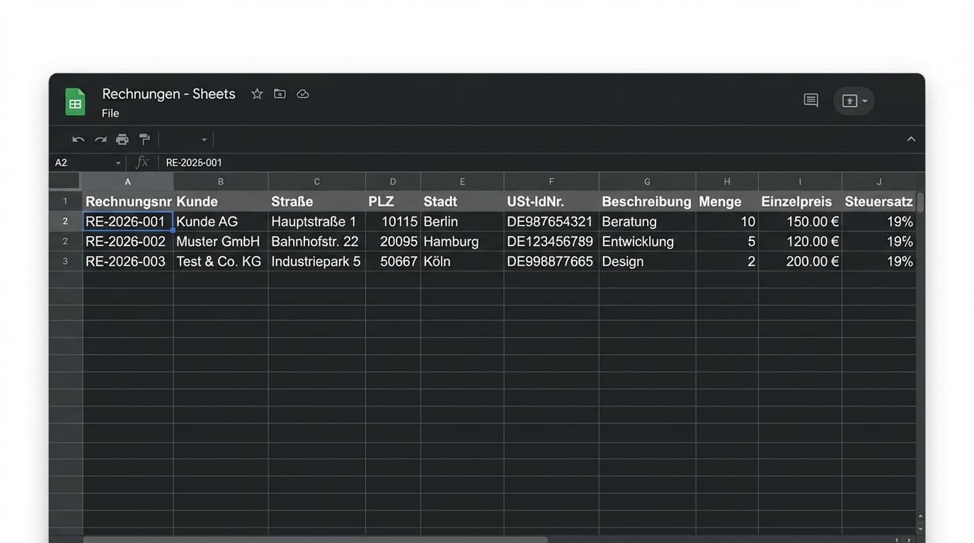 Google Sheets with invoice data