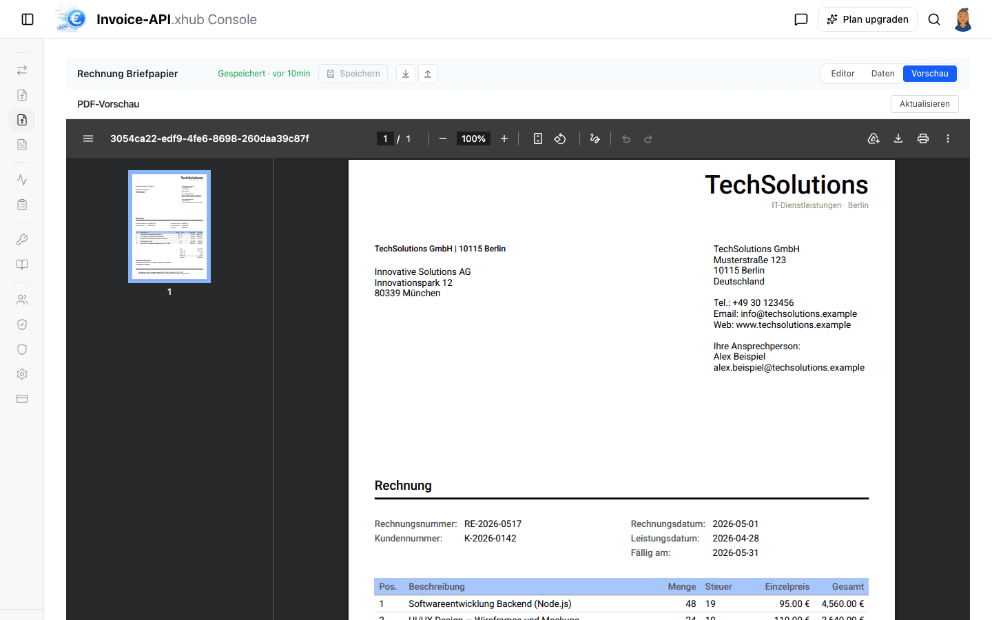 PDF preview with resolved data