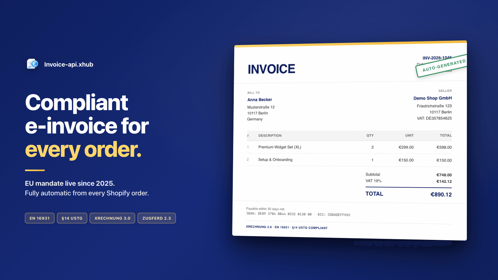 Compliant e-invoice for every Shopify order